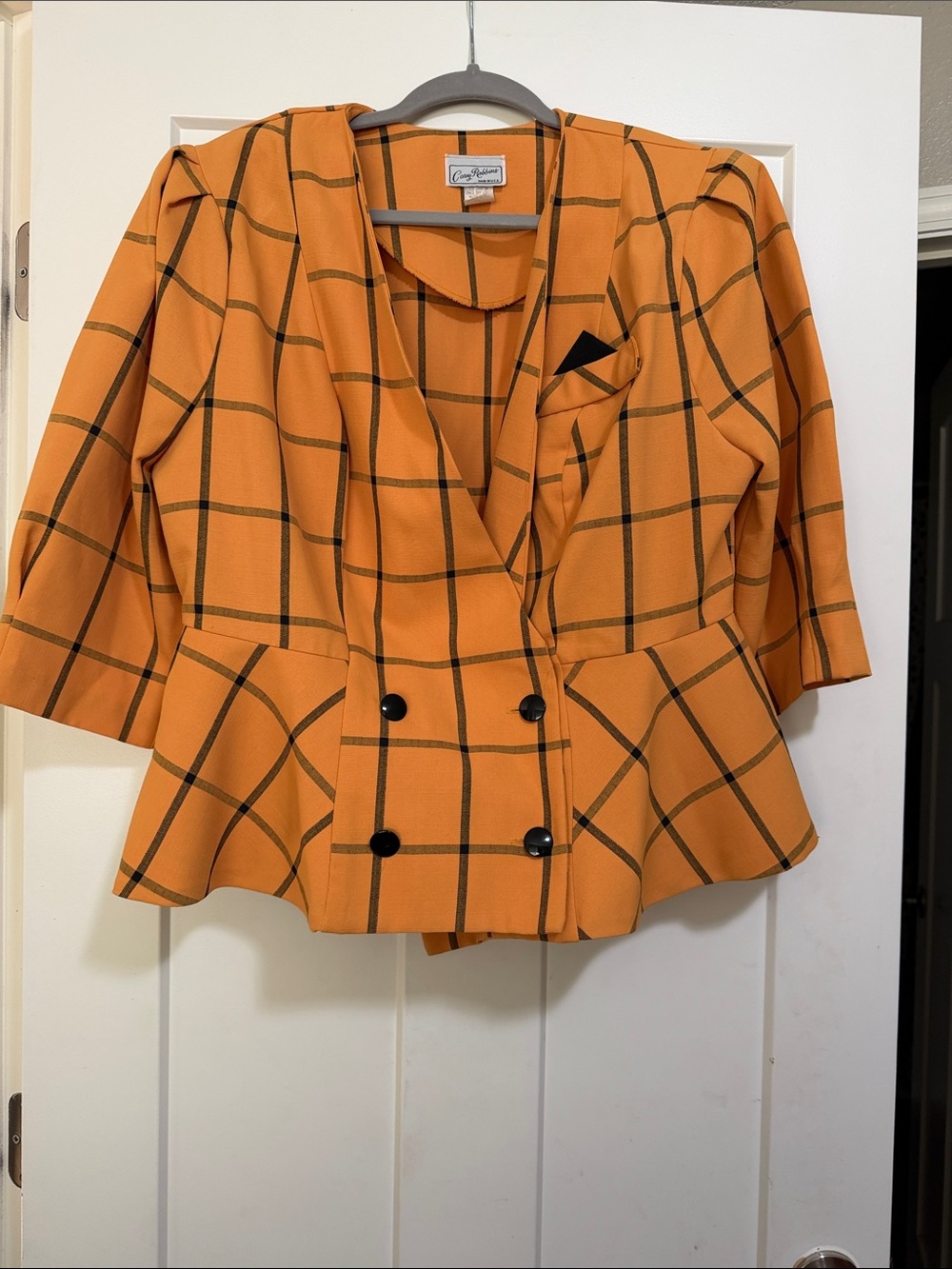 Vintage Carry Robbins Mustard color Windowpane Peplum Blazer Jacket